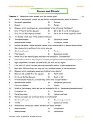 cover image of Grade 7 Geography Test 2: Climate Regions/Biomes of the World